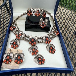VINTAGE Coral sterling set